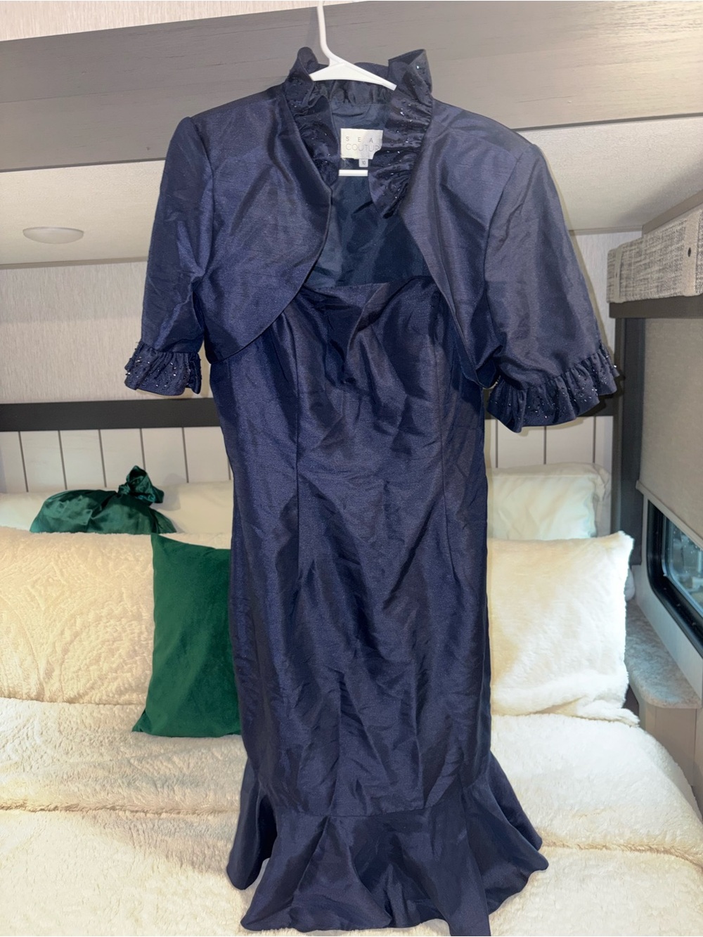Navy Ruffle Hem Cocktail Dress with Bolero